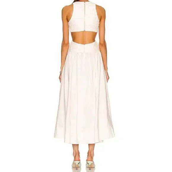 Aje Introspect Pleated Cut-Out Midi Dress Ivory Size 10 Sleeveless